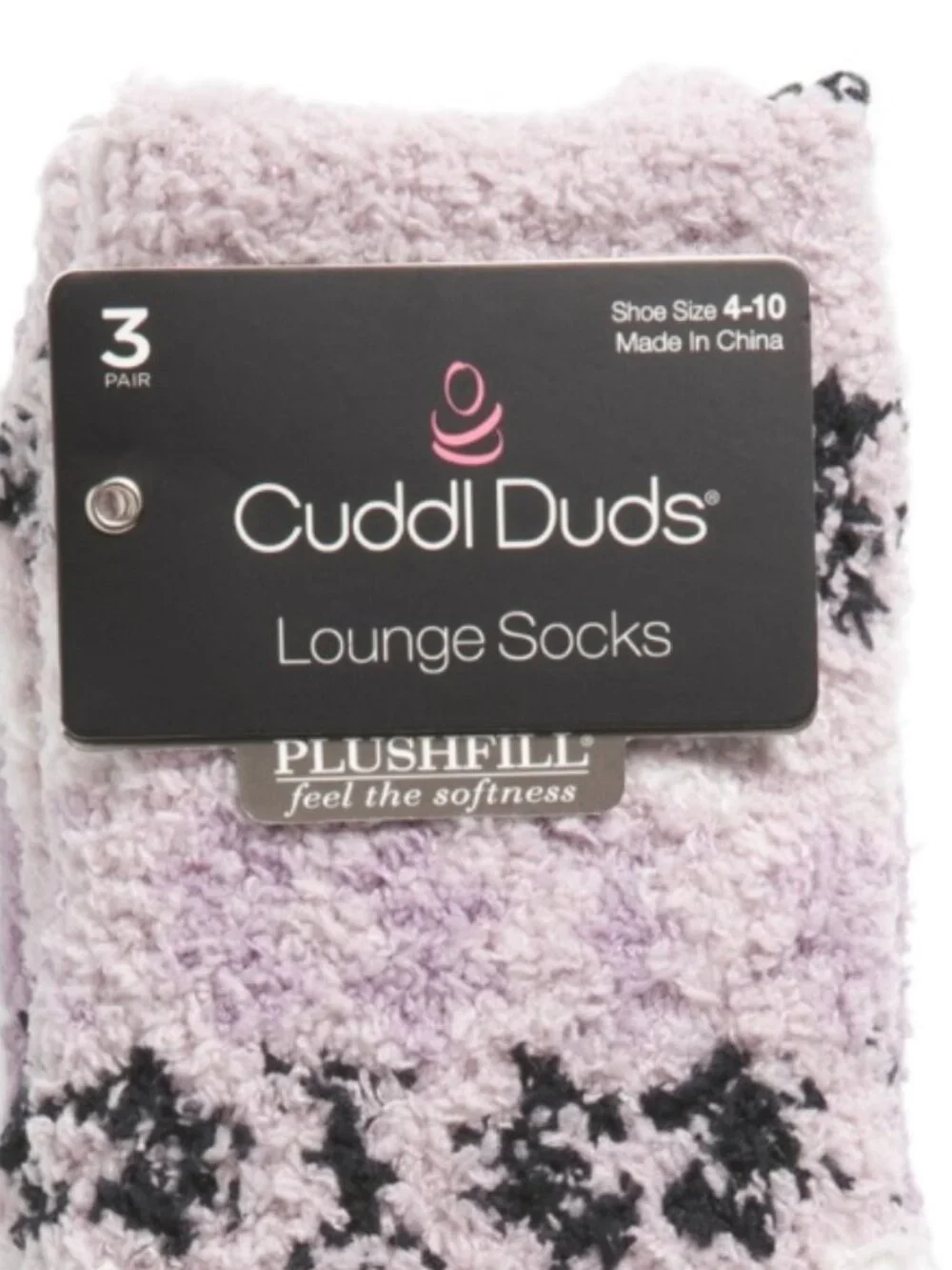 NWT - Cuddl Duds Plushfill Lounge Socks - 3 Pk - Snowflakes - Purple and Black